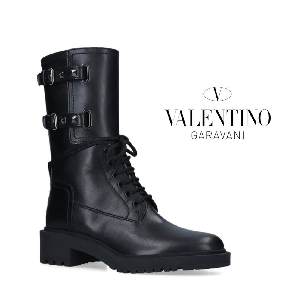 VALENTINO Garavani Rockstud Double-Buckle Combat Boot